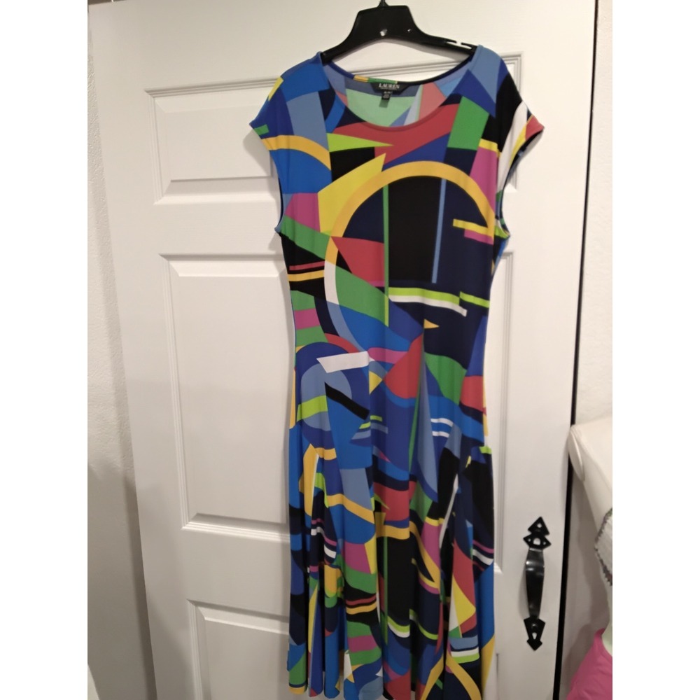 Lauren Ralph Lauren Geometric Abstract Print Midi Dress XL Multicolor Sleeveless